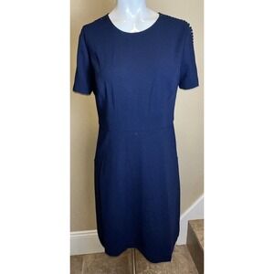 BCBG MAXAZRIA Jeanette Dress Sz 4 Women Navy Blue Crepe Pockets Knee Length